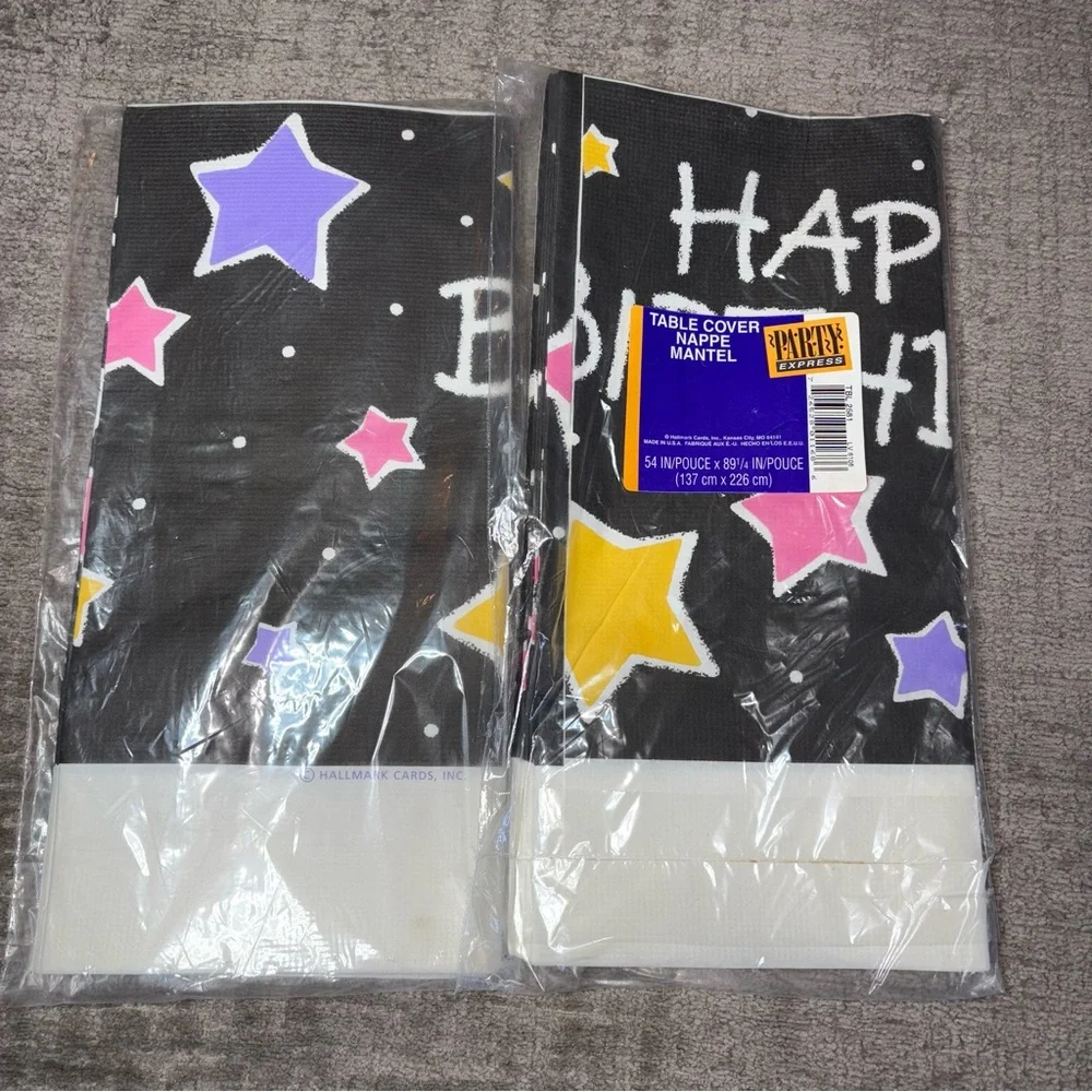 Vintage Neon Star Happy Birthday Paper Table Covers 54”x89.25” 1990’s Hallmark 2
